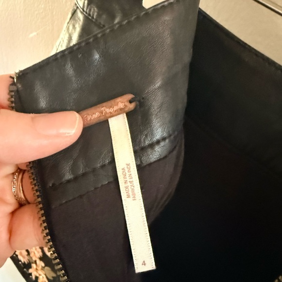 Free People Black faux Leather Skirt with Floral Embroidery - Picture 5 of 6